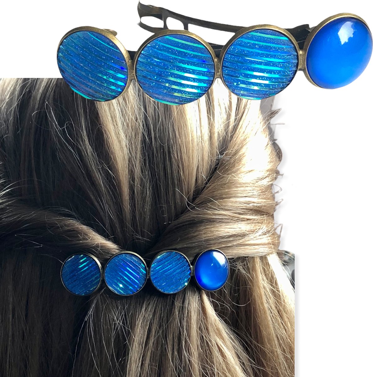 Hairpin.nu Color Hairclip XL glas cabochon haarspeld blauw 044