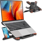 HN® Verstelbare laptopstandaard met telefoonhouder - Ergonomische monitor en notebook stand - 8 instelbare hoogtes en 15 kg draagvermogen - Ventilerend ontwerp