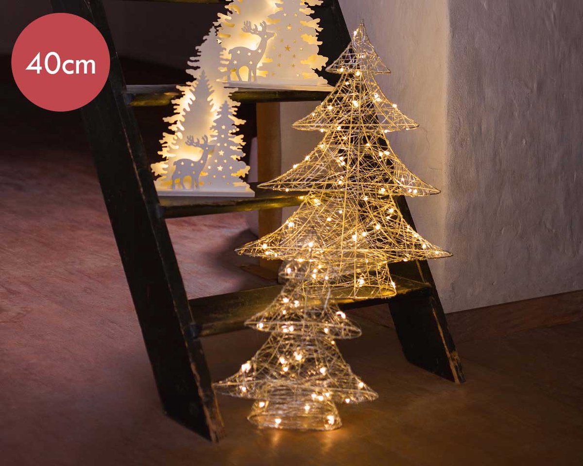 Stalen kerstboom op batterijen met 30 micro LED lampjes 40CM