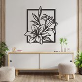Wanddecoratie - Lelies - Hout - Wall Art - Muurdecoratie - Zwart - 68.5 x 59 cm