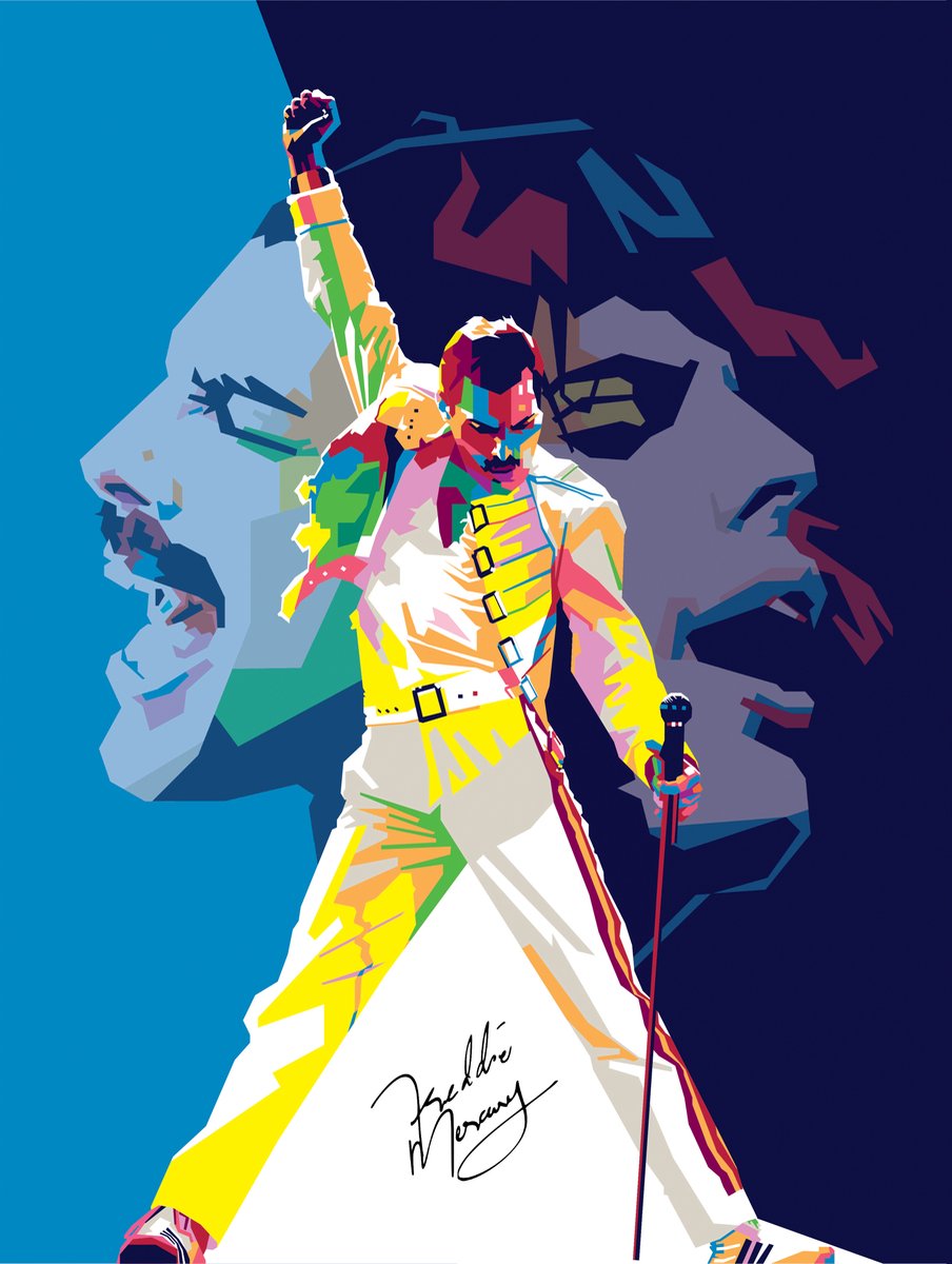 Esque Poster Freddie Mercury 40x30 - Queen - Pop art - Rock Band - Bohemian Rhapsody Losse poster