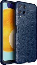 Samsung Galaxy M22 / Galaxy A22 4G Hoesje - MobyDefend TPU Gelcase - Lederlook - Navy Blauw - GSM Hoesje - Telefoonhoesje Geschikt Voor: Samsung Galaxy M22 / Samsung Galaxy A22 4G