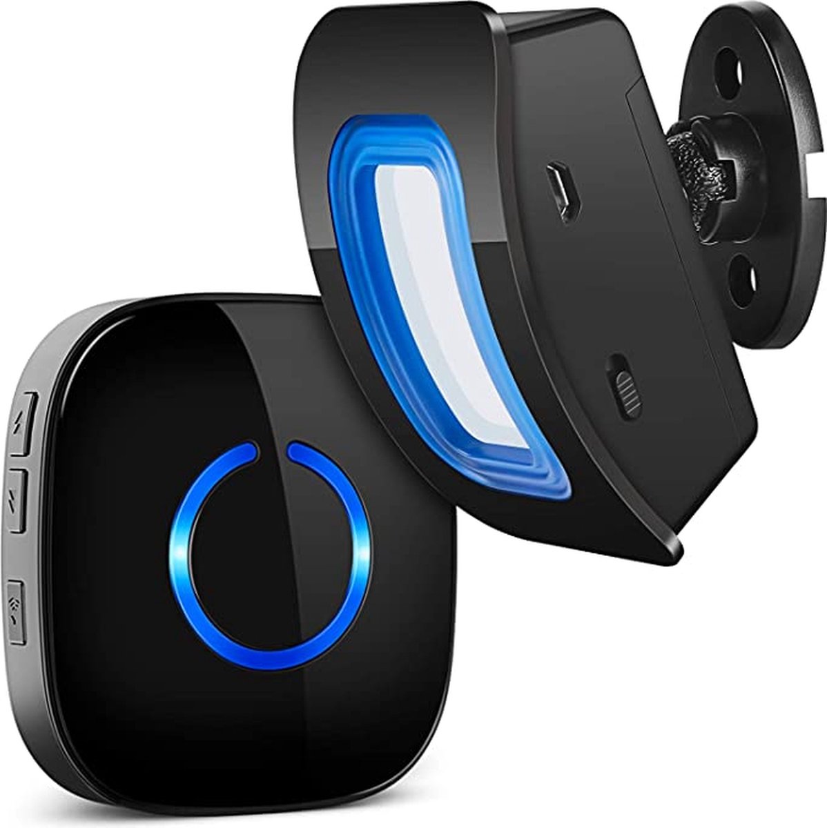 Bewegingssensor met alarmdetector, draadloos alarmsysteem voor huisbeveiliging, bereik tot 120-150 m bij 4-5 m x 110 °, 1 bewegingssensor en 1 plug-in-ontvanger, 58 beltonen, 5 volumeniveaus