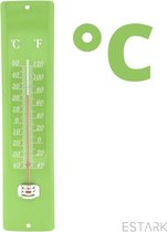 ESTARK Buitenthermometer - Binnenthermometer - Metalen Binnen Buiten Thermometer - Groen - Thermometer voor aan Muur Gevel - Kwik - Draadloos - Min/Max - Muurthermometer - Kozijnth