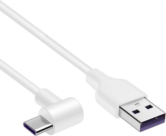 USB C laadkabel - 2.0 - USB C naar USB A kabel - Haaks - Wit - 2 meter