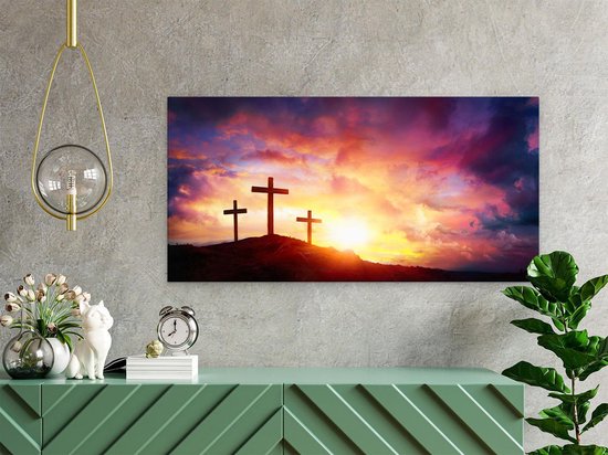 Artaza - Peinture sur toile - Crucifixion de Jésus-Christ - Trois croix - 60x30 - Tableau sur toile - Impression sur toile