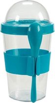 Glass with Lid and Spoon ARI - 55030 400 ml Blue White Green Natural rubber polypropylene (9 x 16 x 10 cm)