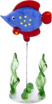 glazen vis op standaard 10 cm blauw/rood/geel