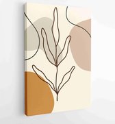Canvas schilderij - Earth tone background foliage line art drawing with abstract shape and watercolor 4 -    – 1921715384 - 40-30 Vertical