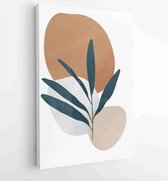Canvas schilderij - Earth tone background foliage line art drawing with abstract shape 2 -    – 1928942360 - 40-30 Vertical