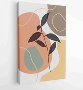 Canvas schilderij - Earth tone background foliage line art drawing with abstract shape and watercolor 3 -    – 1919347643 - 40-30 Vertical