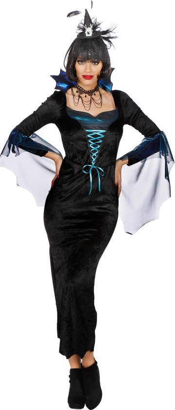 Wilbers & Wilbers - Heks & Spider Lady & Voodoo & Duistere Religie Kostuum - Koningin Van Het Duister - Vrouw - zwart - Maat 36 - Halloween - Verkleedkleding