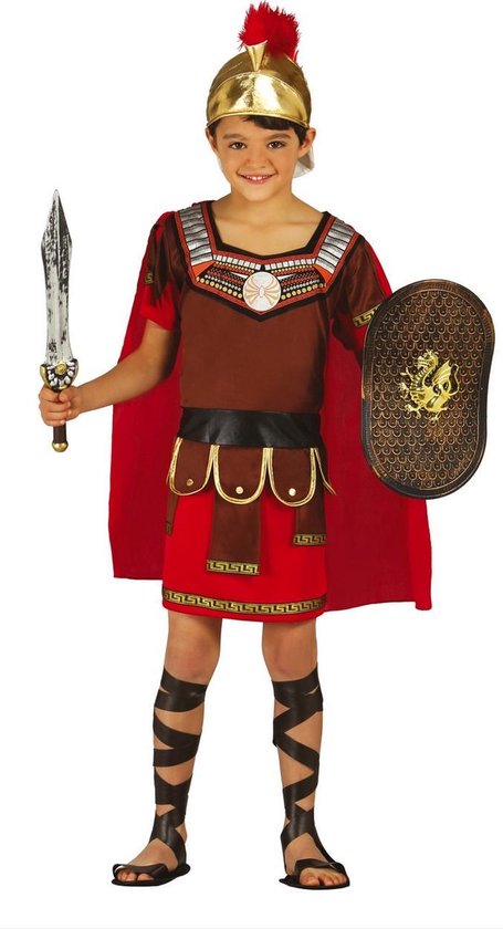 Guirca - Strijder (Oudheid) Kostuum - Centurion Uit Het Romeinse Rijk - Jongen - Rood, Bruin - 10 - 12 jaar - Carnavalskleding - Verkleedkleding