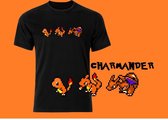 pokemon t-shirt starter charmander pixel evolutie Maat 140