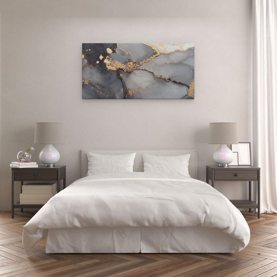 Artaza - Peinture sur toile - Art abstrait - Marbre gris avec or - 120 x 60 - Groot - Photo sur toile - Impression sur toile