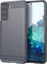 Samsung Galaxy S21 Ultra hoesje - Carbon look case hoesje S21 Ultra - Grijs - Shockproof bescherming cover
