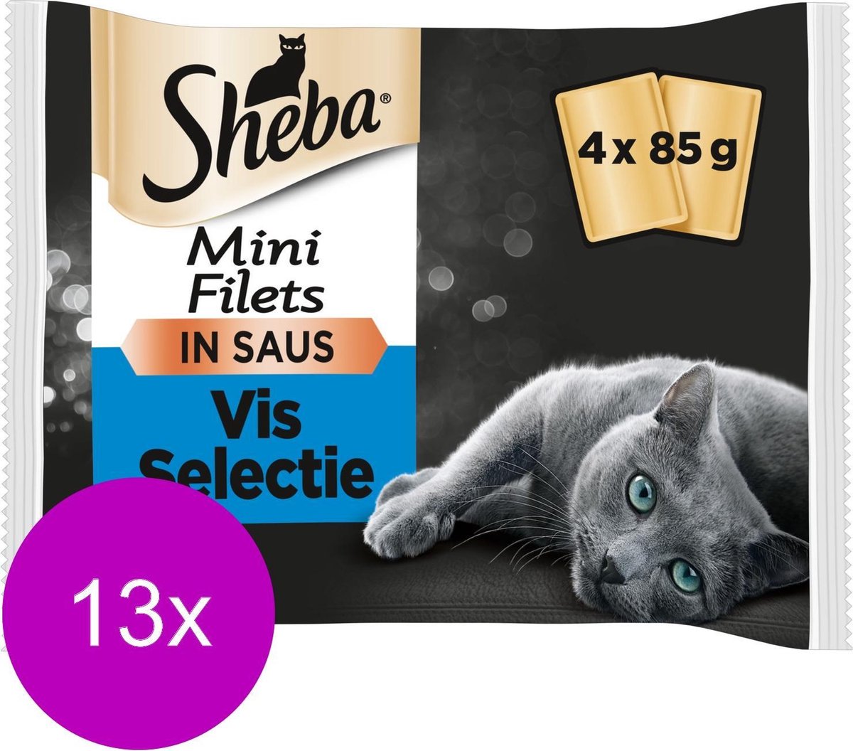 13x Sheba Mini Filets Adult Kattenvoer Natvoer Vis Selectie in Saus Kuipjes 340 gr