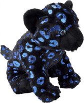 knuffelpanter junior pluche zwart/blauw one-size