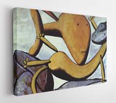 Canvas schilderij - A funny picture of a cat catching a big fish painted in cubist style  -     339905114 - 115*75 Horizontal