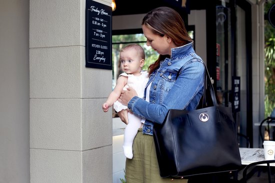 Grote Zwarte Luiertas Schoudertas Avoca Tote Coal - Uitneembare Binnentassen - Lederlook van Little Company — afbeelding 2