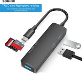 Sounix SD Kaartlezer USB x3 - 5 Poorten - 2*USB 2.0 - 1*USB 3.0 - 5 Gbps - TF - SD