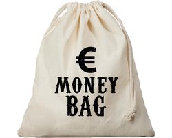 Canvas geldzak Moneybag - met euro teken - wit - 25 x 30 cm - Cowboy/Wilde Westen - boef/dief - verkleedaccessoires