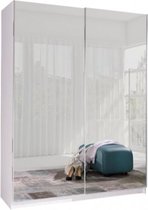 InspireMe- Zweefdeurkast Kledingkast met Spiegel Garderobekast met planken en kledingstang - 150x62x206 cm (BxDxH) - ADA VI (Wit)