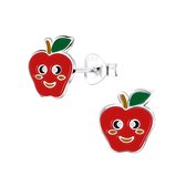 Joy|S - Zilveren rode appel oorbellen - 7 x 8 mm
