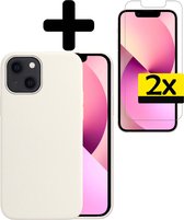 Hoesje Geschikt voor iPhone 13 Mini Hoesje Siliconen Case Met 2x Screenprotector - Hoes Geschikt voor iPhone 13 Mini Hoes Siliconen - Wit.