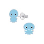 Joy|S - Zilveren octopus oorbellen - blauw - 8 x 9 mm
