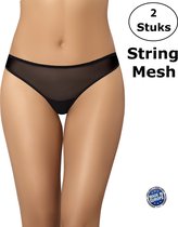Teyli Dames String van Mesh Stof - Zwart L - 2 Pack
