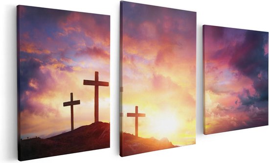 Artaza Canvas Schilderij Drieluik Kruisiging van Jezus Christus - Drie Kruisen - 120x60 - Foto Op Canvas - Canvas Print