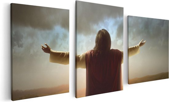 Artaza Canvas Schilderij Drieluik Jezus Christus aan het Bidden bij Zonsopgang - 120x60 - Foto Op Canvas - Canvas Print