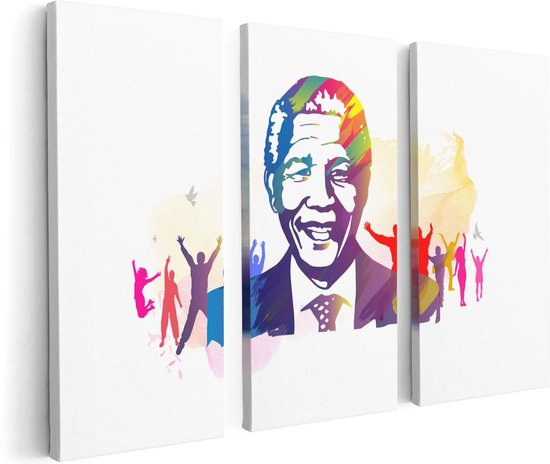 Artaza Canvas Schilderij Drieluik Nelson Mandela - 120x80 - Foto Op Canvas - Canvas Print