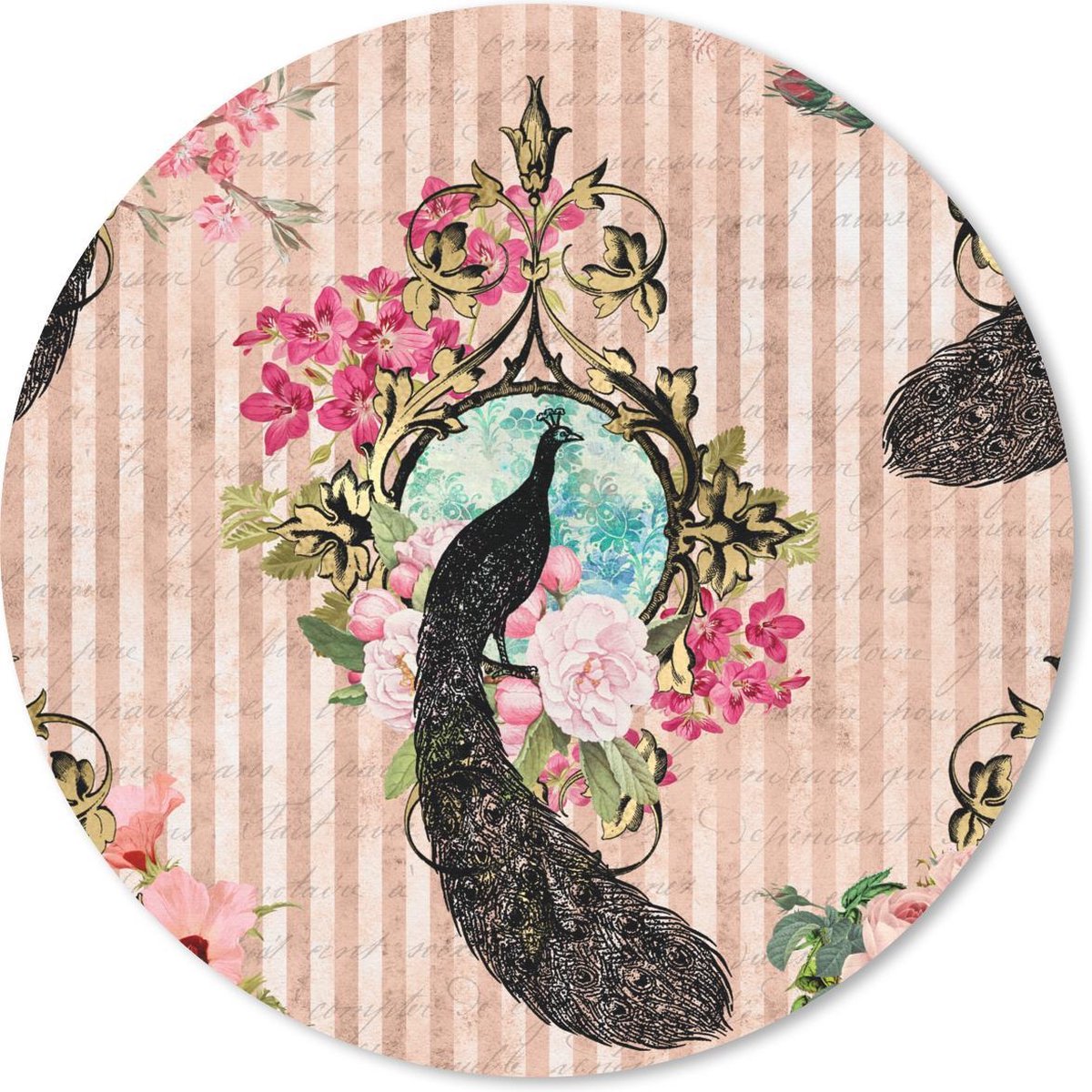Muismat rond 20x20 cm - Mousepad Pauw - Roze - Bloemen - Ronde muismatten