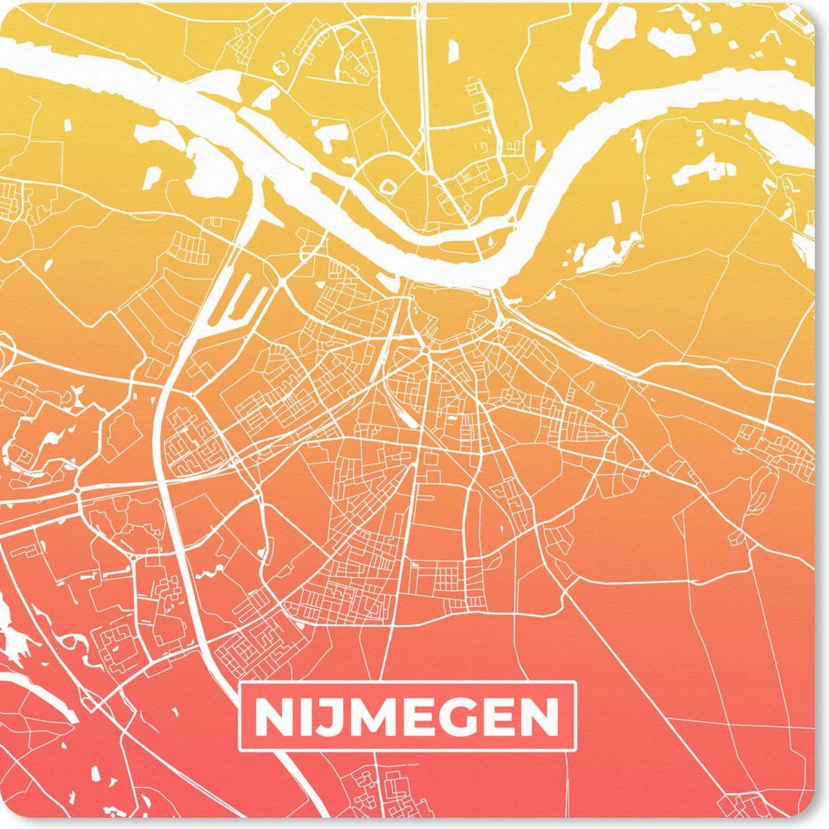 Muismat 20x20 cm - Mousepad Stadskaart - Nijmegen - Oranje - Geel - Muismatten