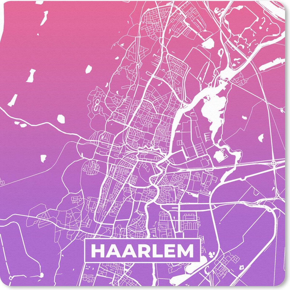 Muismat 20x20 cm - Mousepad Stadskaart - Haarlem - Nederland - Paars - Muismatten