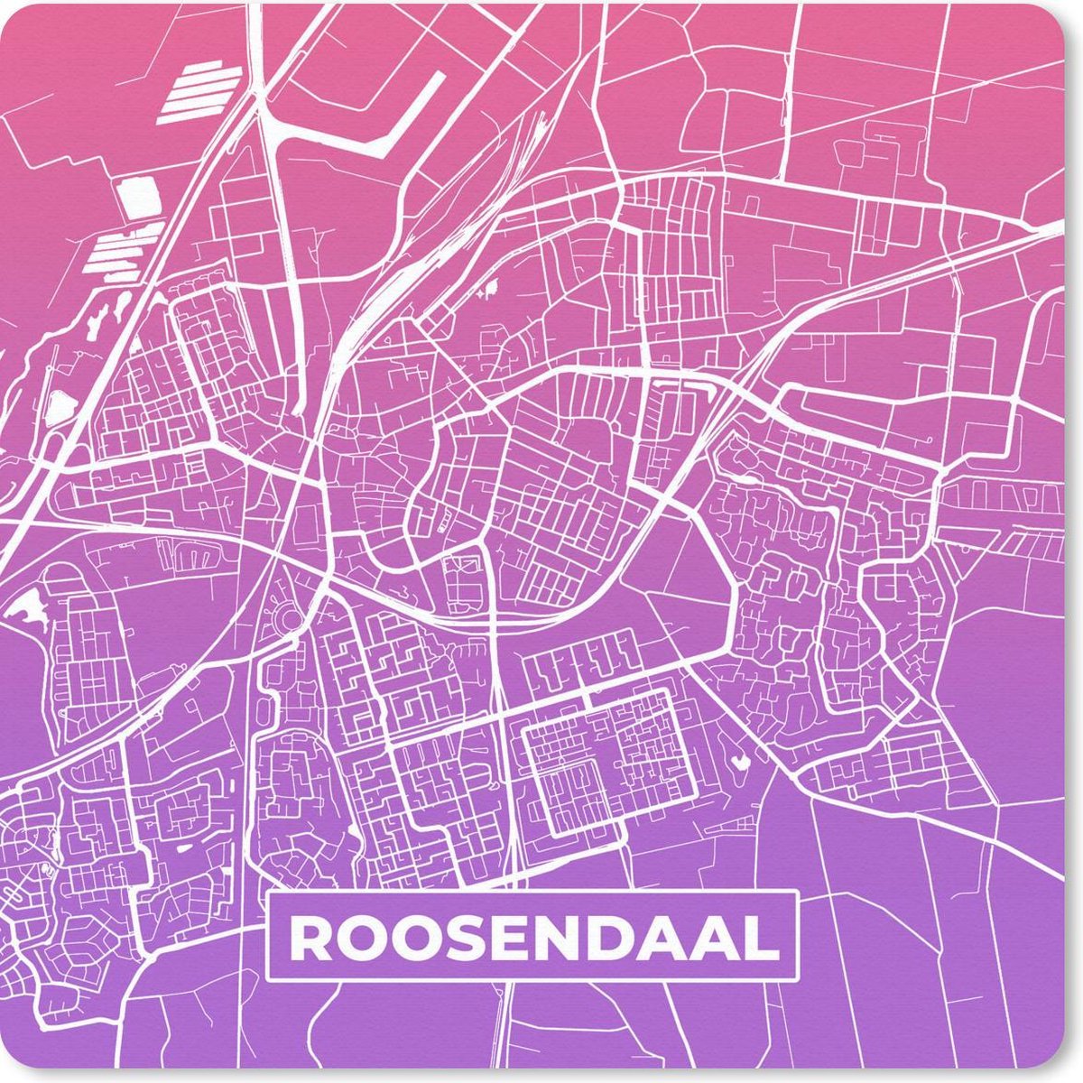 Muismat 20x20 cm - Mousepad Stadskaart - Roosendaal - Paars - Roze - Muismatten
