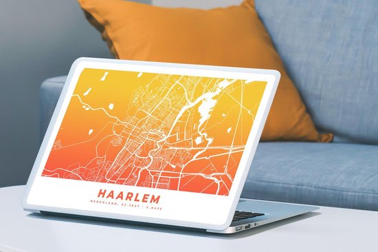 Laptop sticker - 17.3 inch - Stadskaart - Haarlem - Nederland - Oranje - 40x30cm - Laptopstickers - Laptop skin - Cover