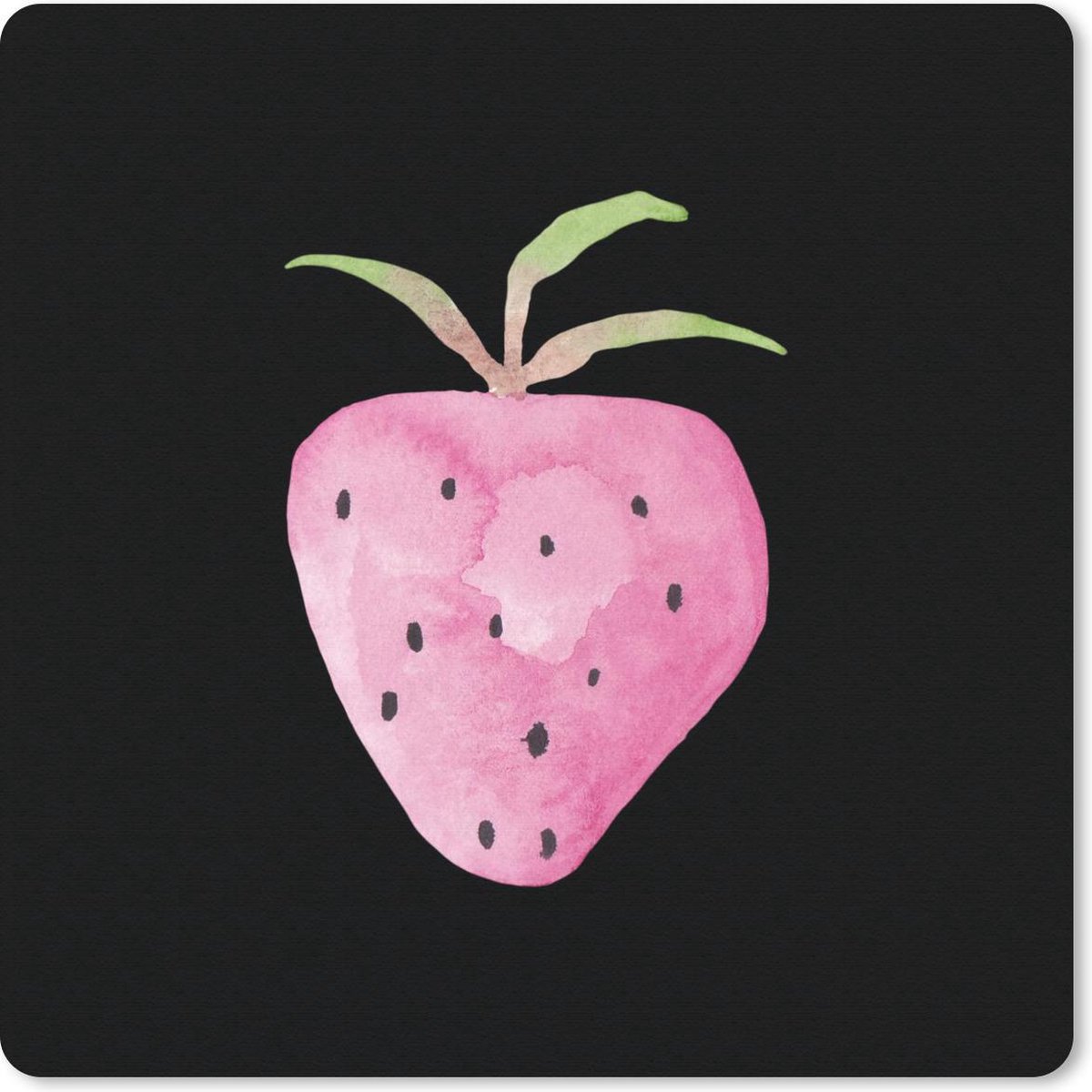 Muismat 20x20 cm - Mousepad Aardbei - Aquarel - Zwart - Muismatten
