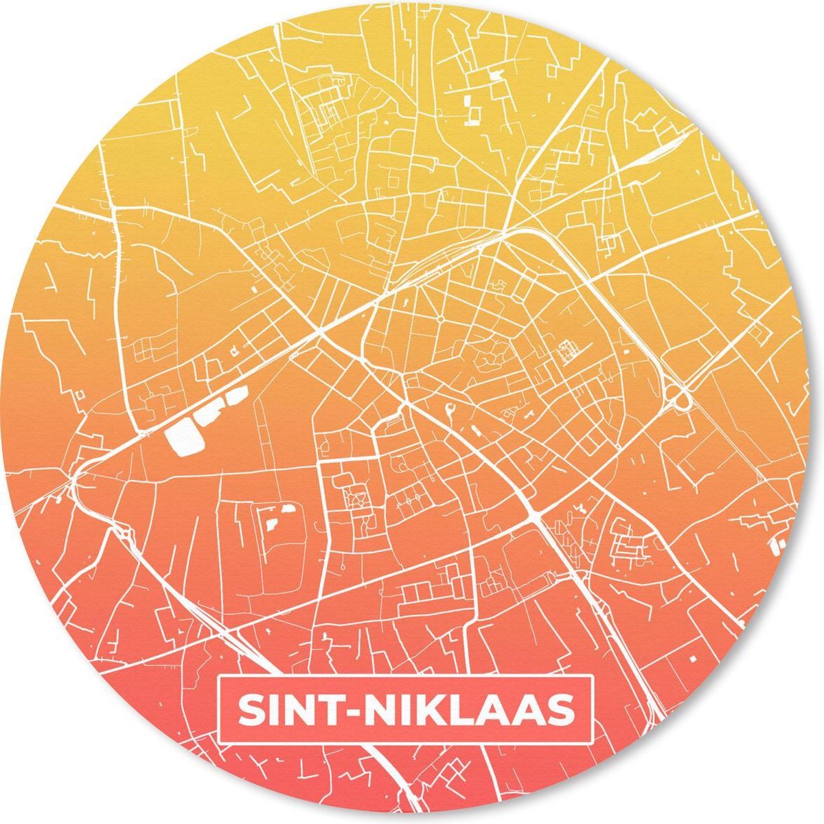 Muismat rond 50x50 cm - Mousepad Stadskaart - België - Sint-Niklaas - Oranje - Ronde muismatten