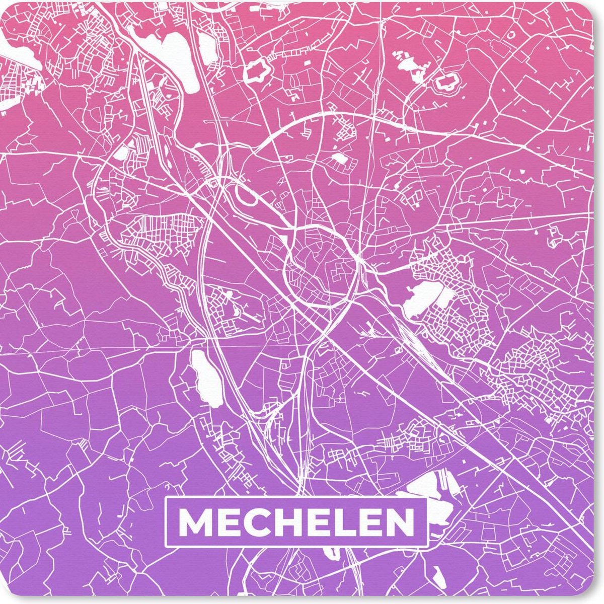 Muismat 30x30 cm - Mousepad Stadskaart - Mechelen - Paars - België - Muismatten