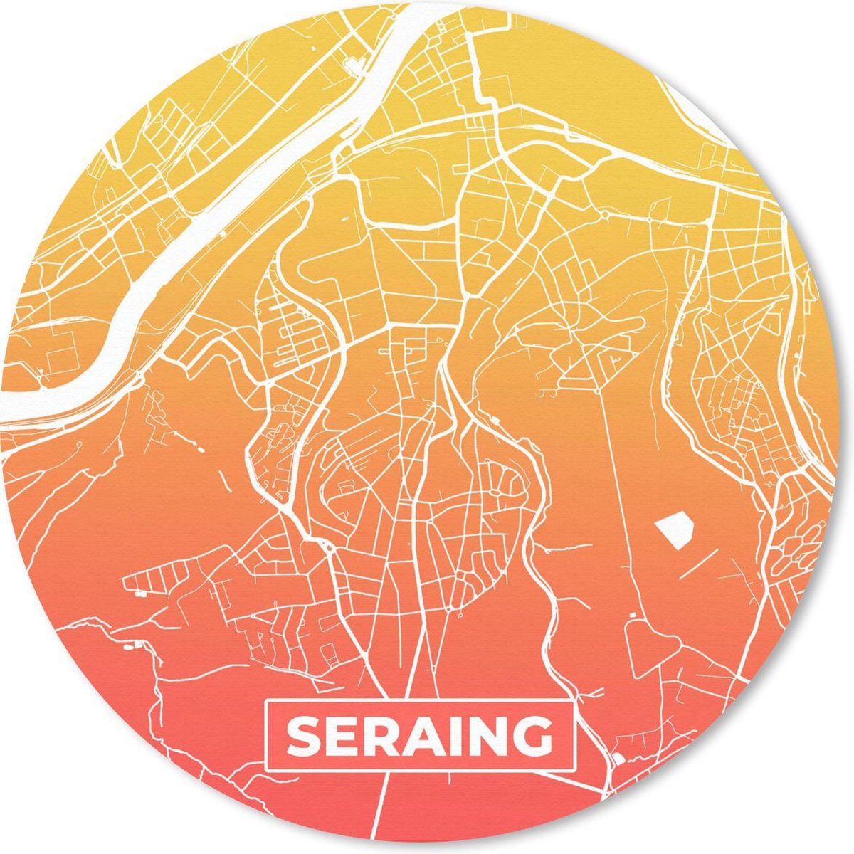 Muismat rond 20x20 cm - Mousepad Stadskaart - België - Seraing - Oranje - Ronde muismatten