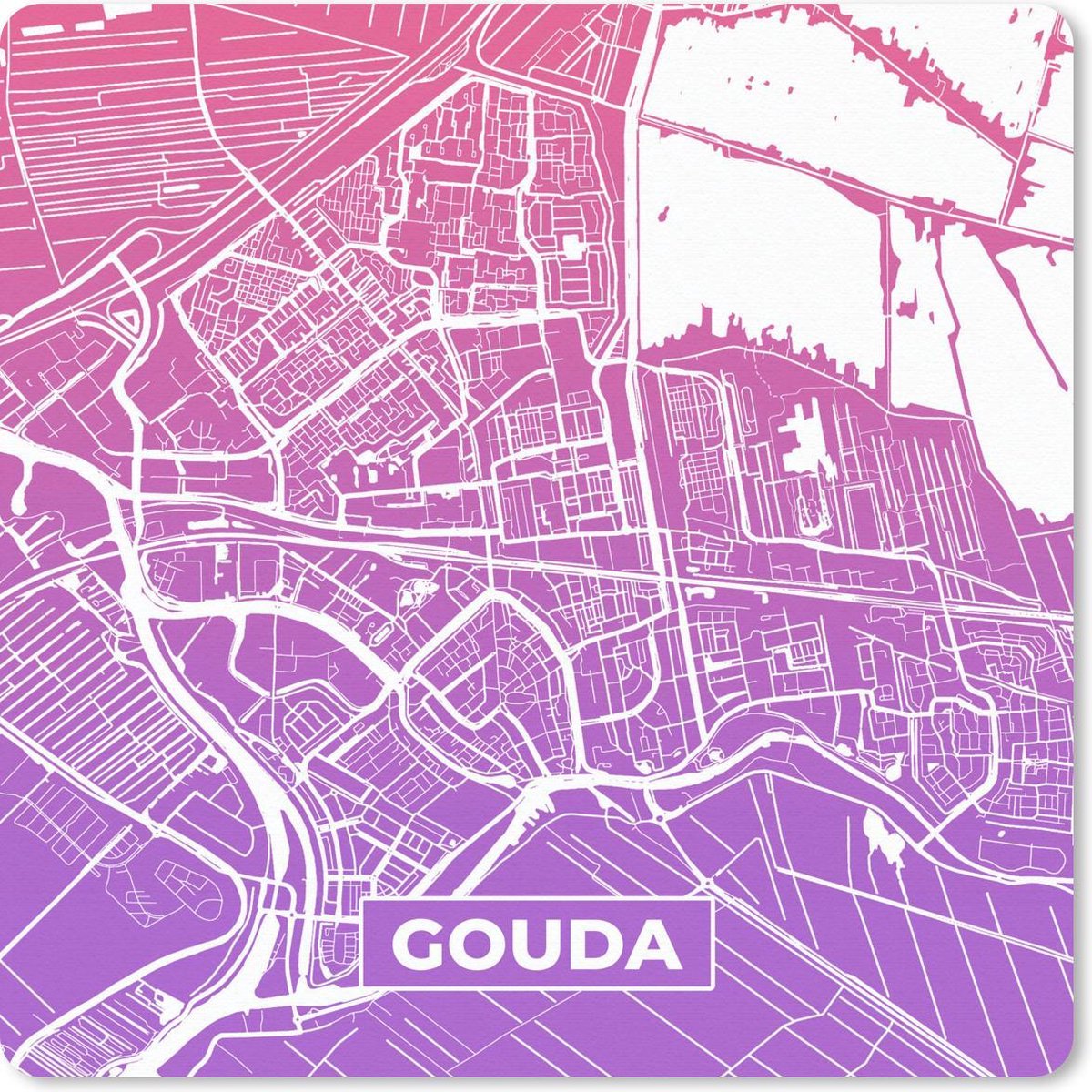 Muismat 30x30 cm - Mousepad Stadskaart - Gouda - Nederland - Paars - Muismatten