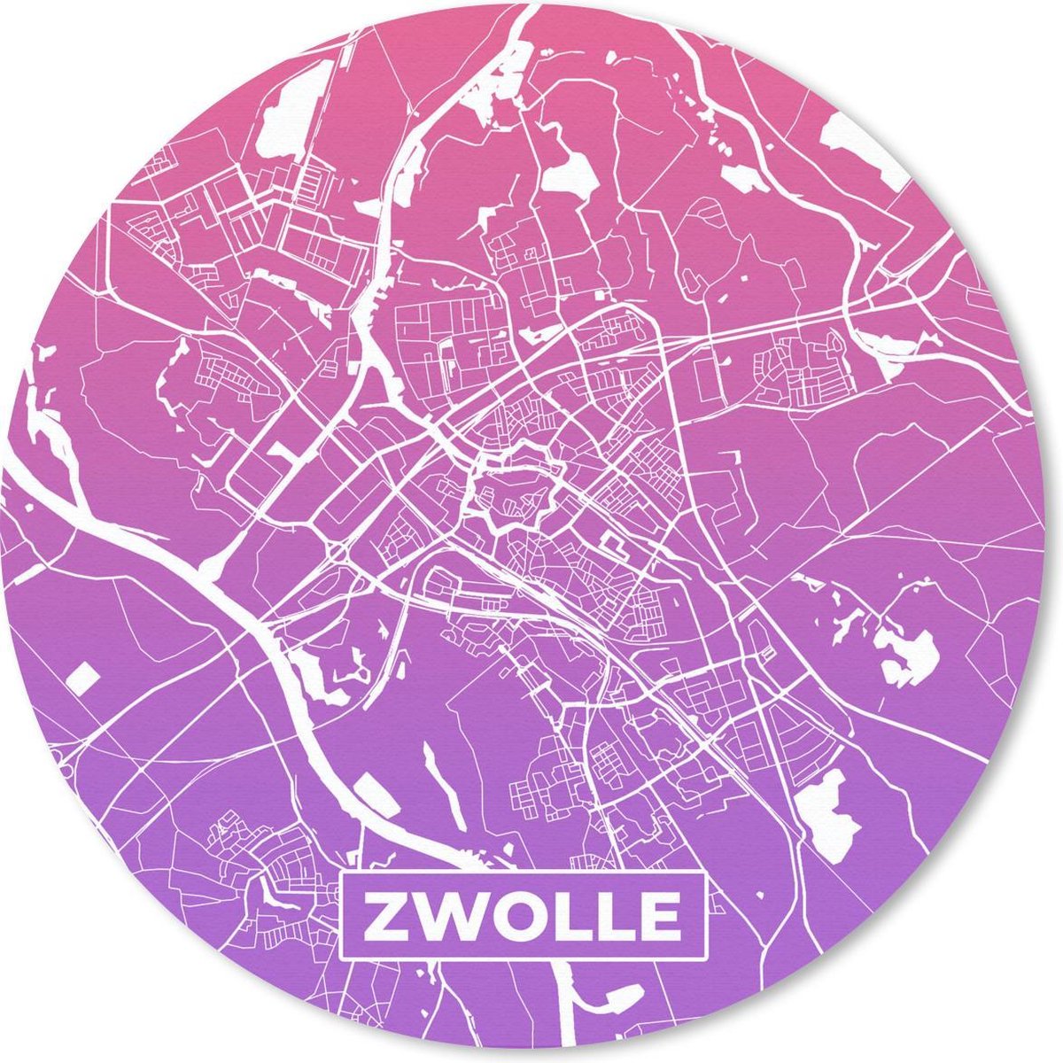Muismat rond 30x30 cm - Mousepad Stadskaart - Zwolle - Nederland - Paars - Ronde muismatten