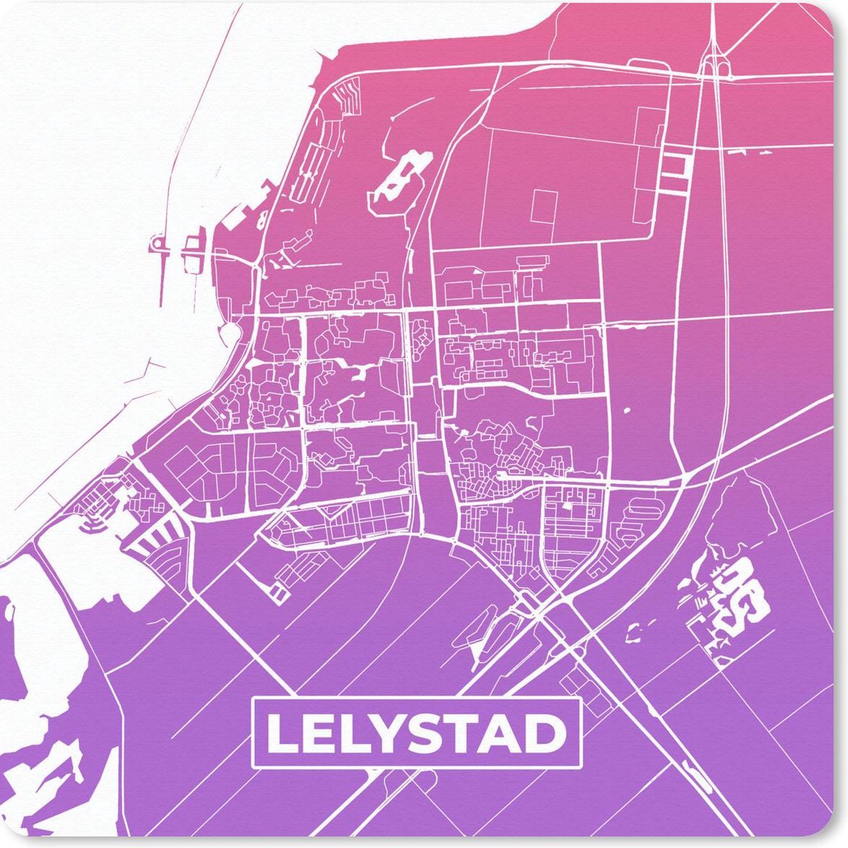 Muismat 20x20 cm - Mousepad Stadskaart - Lelystad - Paars - Roze - Muismatten