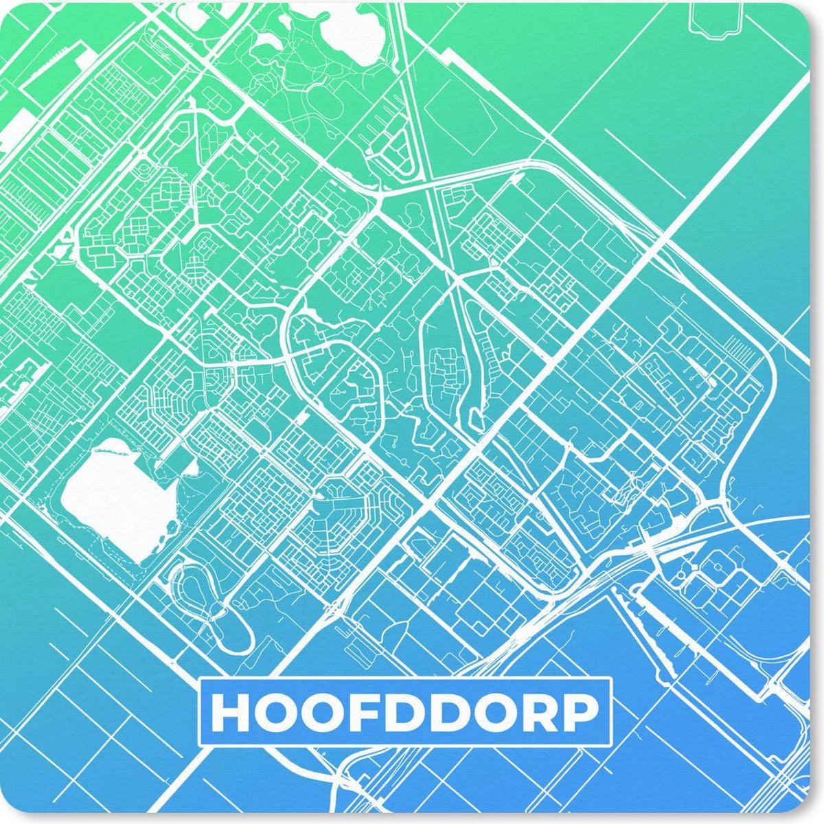 Muismat 30x30 cm - Mousepad Stadskaart - Hoofddorp - Nederland - Blauw - Muismatten