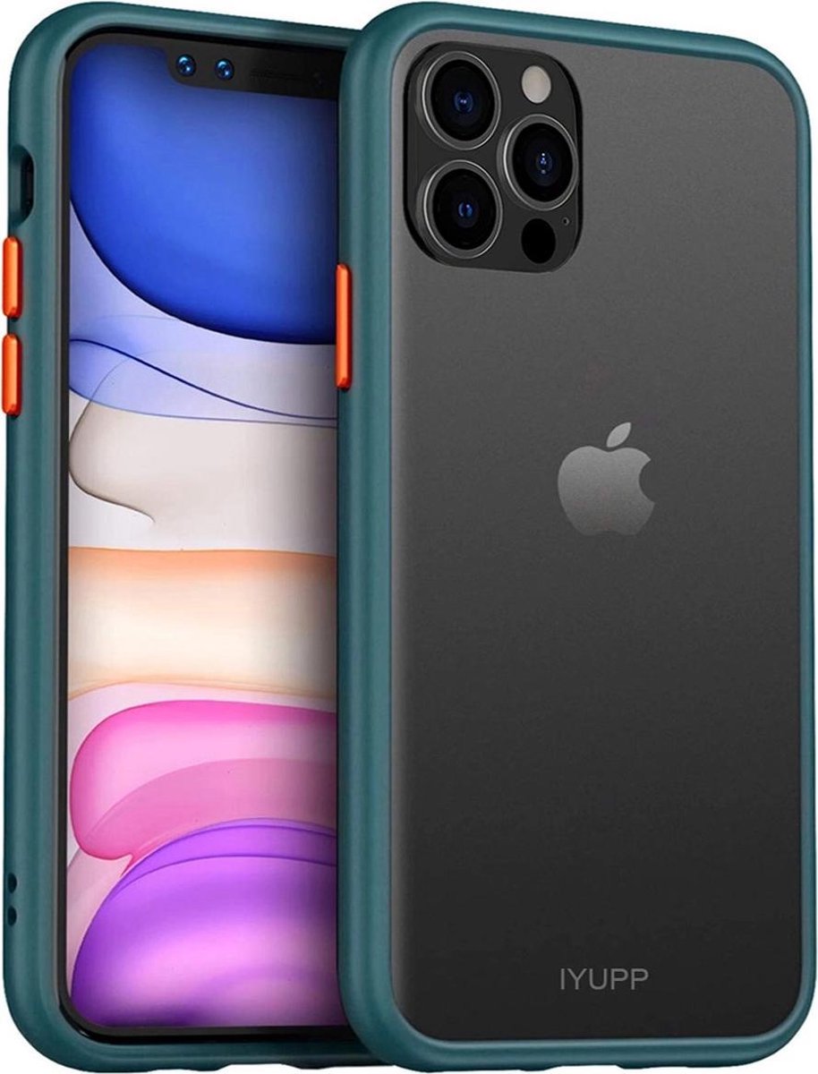 IYUPP Bumper geschikt voor Apple iPhone 13 Pro Max Hoesje Groen x Zwart - Shockproof