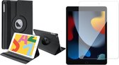 Hoes en Screenprotector geschikt voor iPad 10.2 2021 - 360 Graden Book Case Zwart