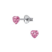 Joy|S - Zilveren petit hartje oorbellen - 4 mm - roze kristal - kinderoorbellen